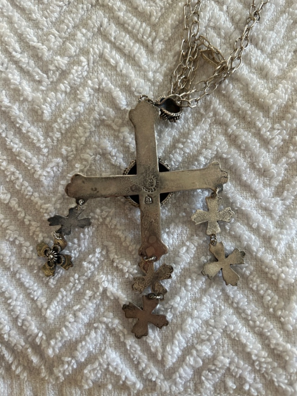 Antique Taxco Mexico 925 Sterling Silver Wedding Yalalag Cross Pendant Necklace - Picture 3 of 5
